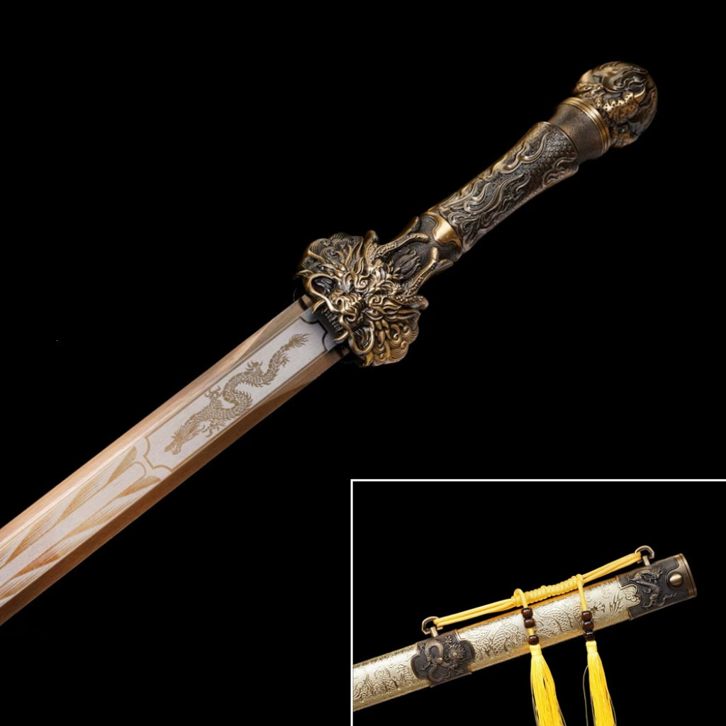 Long Style Integrated High Manganese Steel Swords Tang Jian, Dragon King Sword, Han Jian Unsharpened Cold Weapons For Self Defense & Decoration