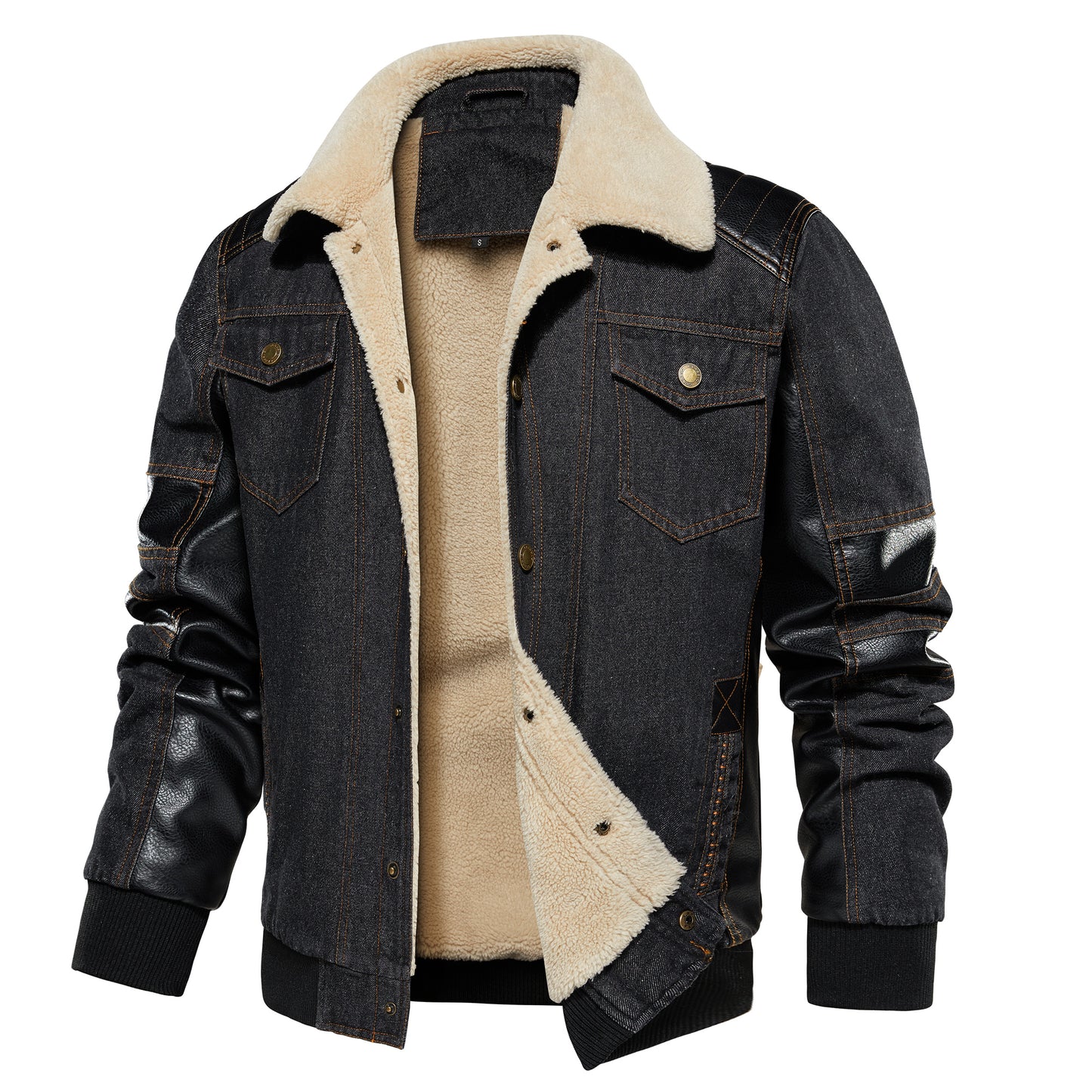 Men's Heavy-Duty Denim Work Jacket — Patchwork Multi-Pocket Outerwear