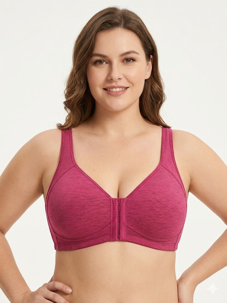 Women's Front Closure Wireless Push-Up Bra – Seamless, Breathable & Wire-Free