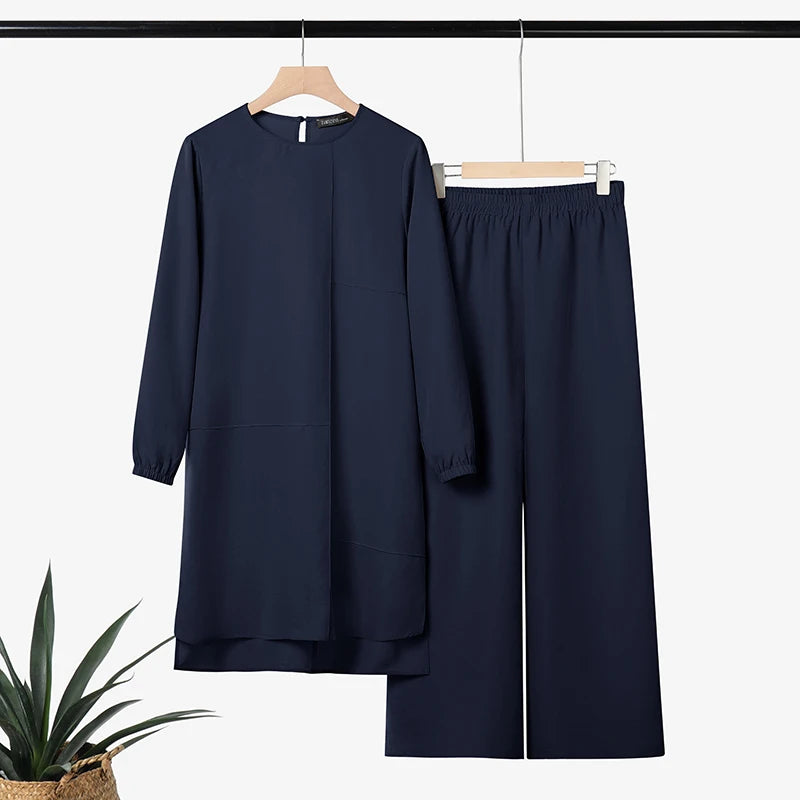 ZANZEA 2-Piece Muslim Matching Set - Casual Long Sleeve Top & Pants for Women | Ramadan 2026