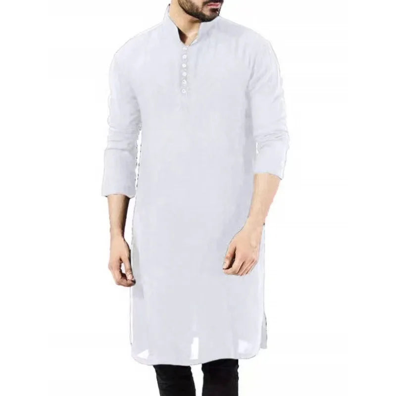Men's Long Thobe with Zipper - Casual Muslim Robe