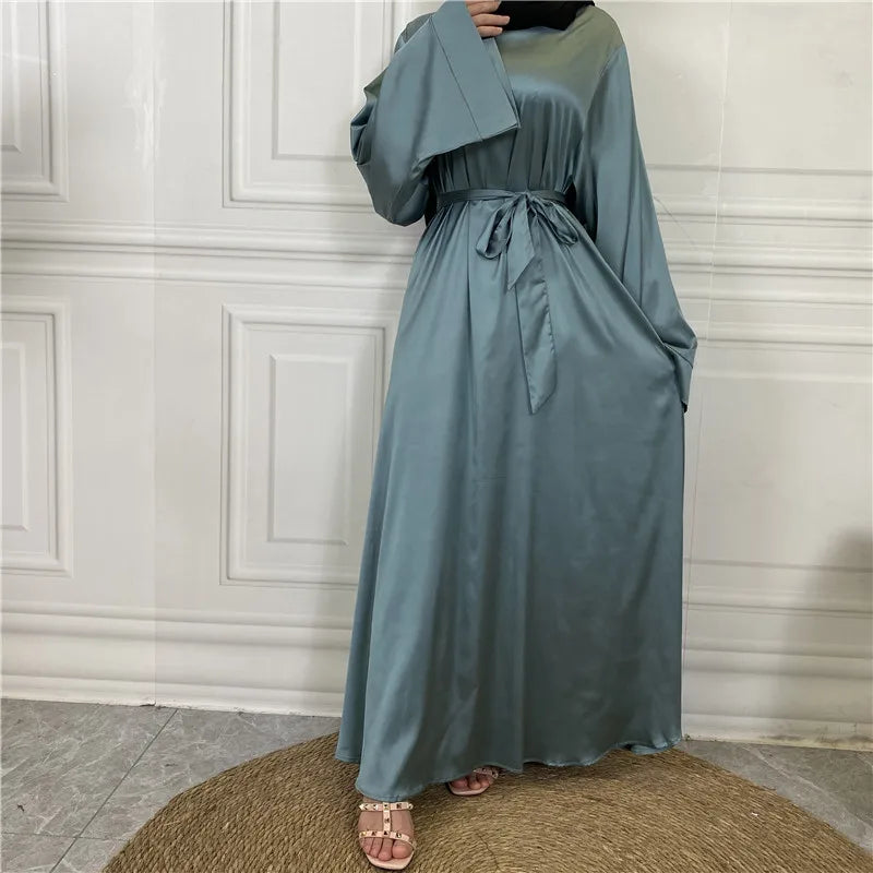 Elegant Satin Abaya with Sashes - Simple Maxi Dress