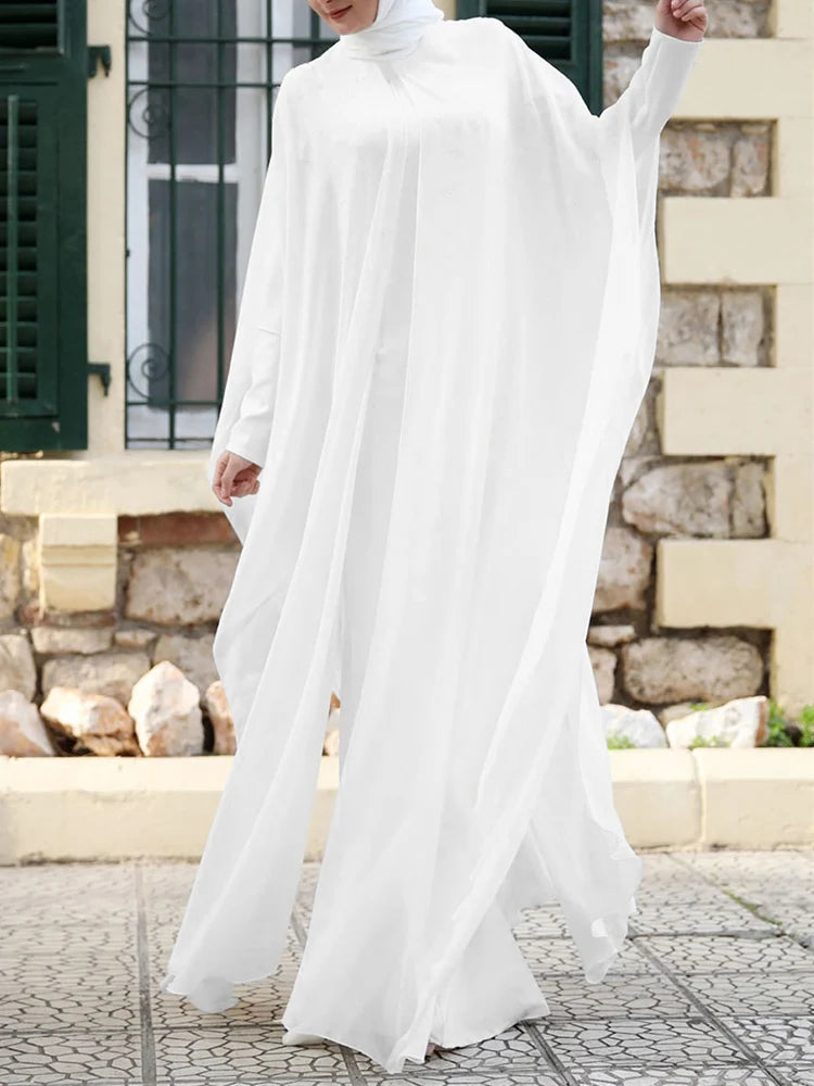 ZANZEA Chiffon Abaya - Elegant Long Sleeve Muslim Dress for Women | Eid & Ramadan