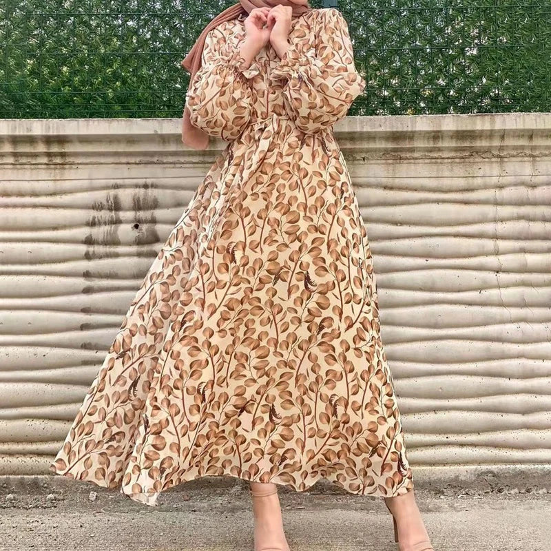 Luxury Chiffon Abaya with Floral Details - Loose Summer Dress