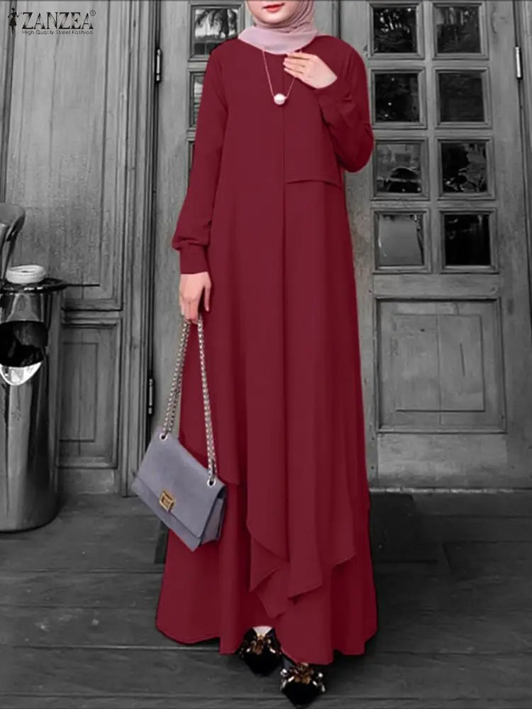 ZANZEA Irregular Abaya Dress - Elegant Long Sleeve Muslim Dress for Women | Ramadan 2026