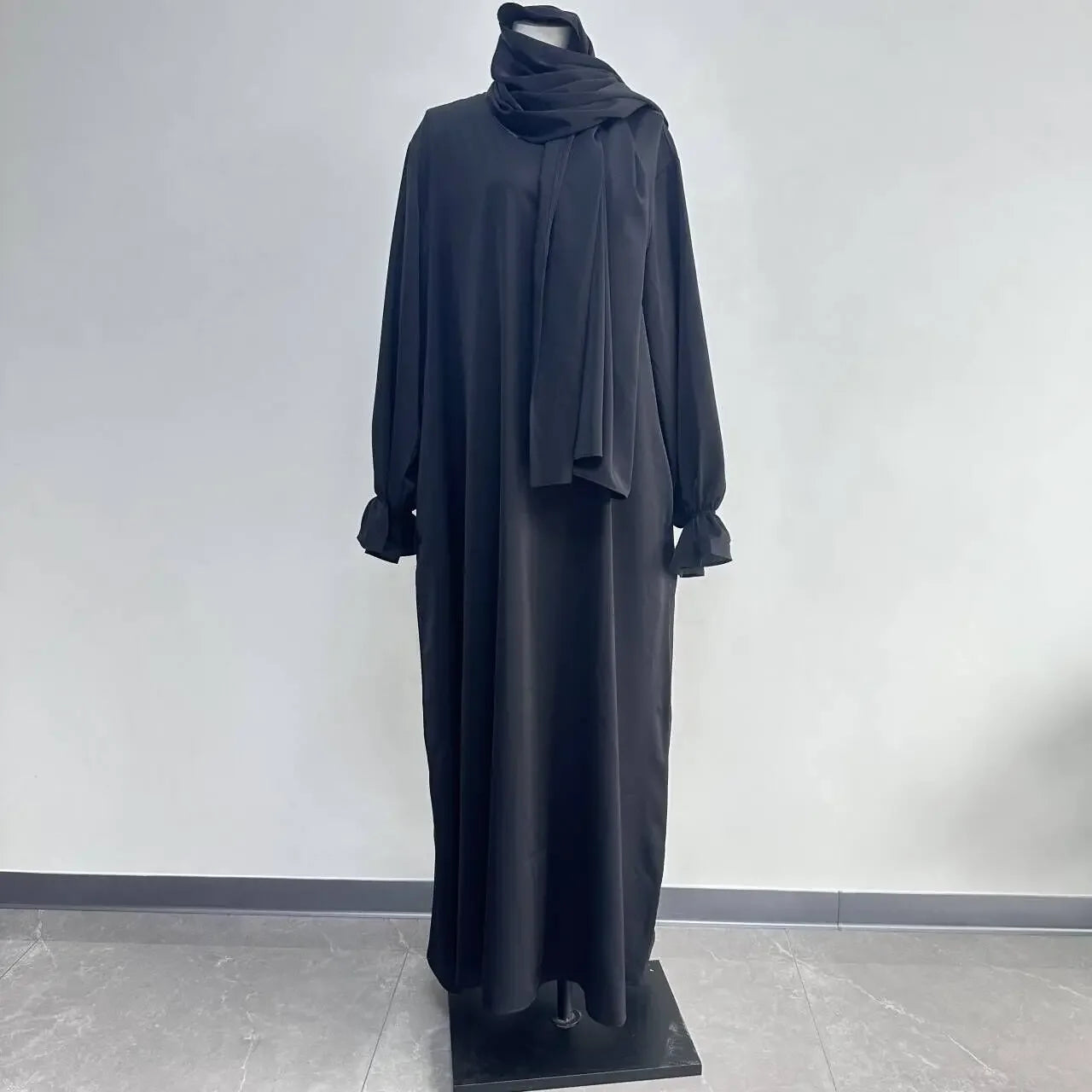 Muslim Modest Abaya Dress with Headscarf - Flare Sleeve Prayer Robe