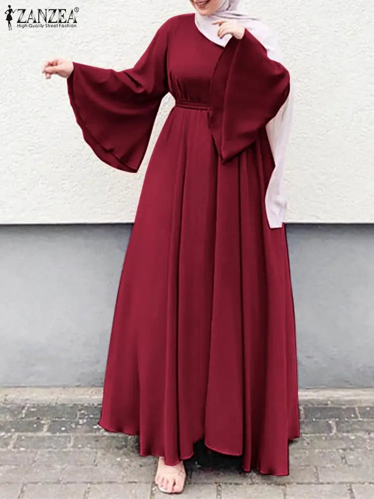ZANZEA Flare Sleeve Muslim Dress - Oversized Long Robe Abaya for Women | Spring Summer