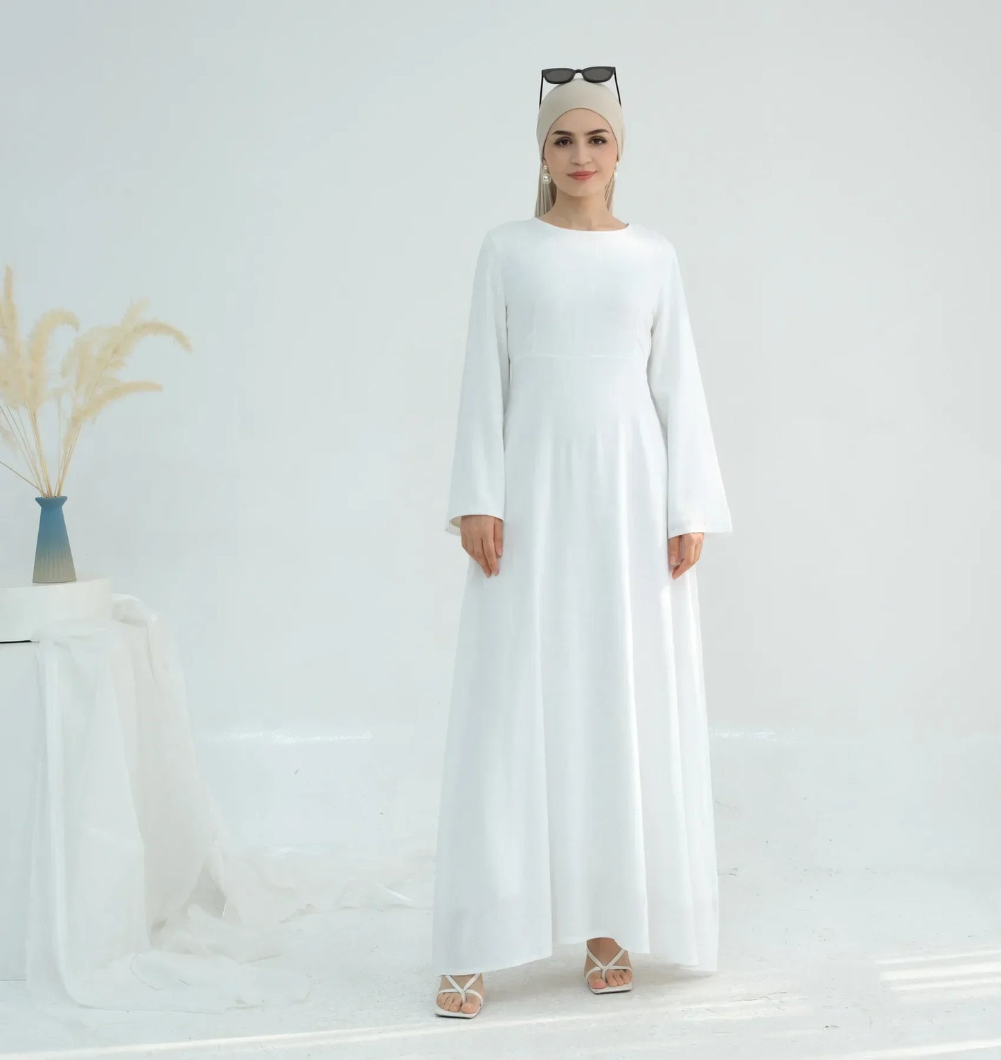 Solid Color Abaya Dress - Casual Kaftan Robe