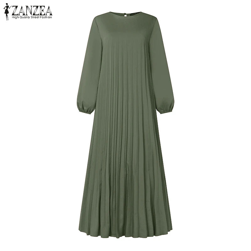 Pleated Maxi Dress - Elegant Long Sleeve Abaya