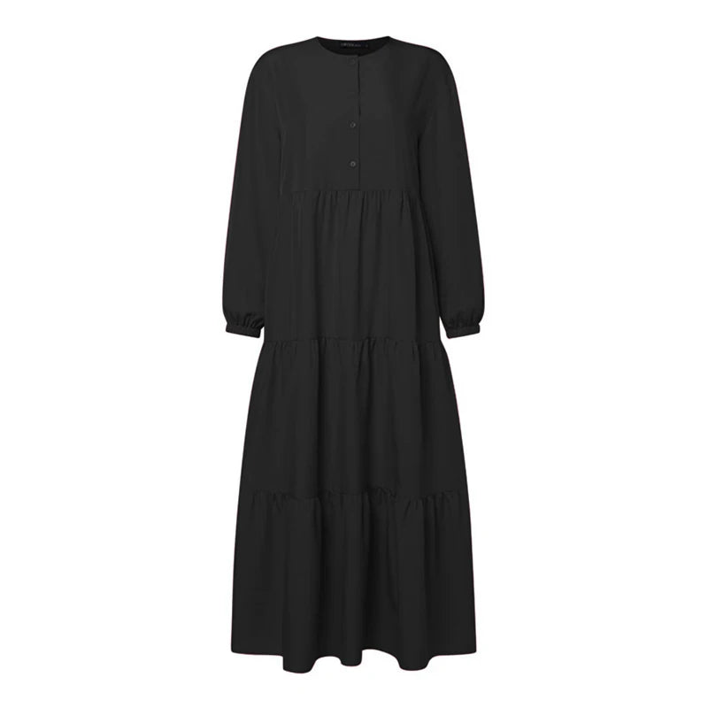 ZANZEA Tiered Maxi Dress - Modest Long Sleeve Abaya for Women | Ramadan 2026