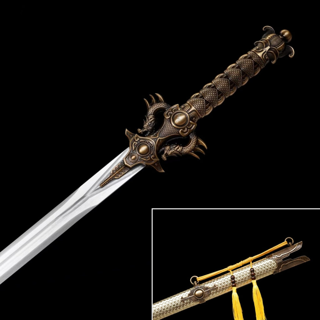 Long Dragon Emperor Sword Long-Style Ancient Sword Han-Style Sword Integrally Forged Manganese Steel Hard Sword Tang-Style Horizontal Sword Weapon Unsharpened