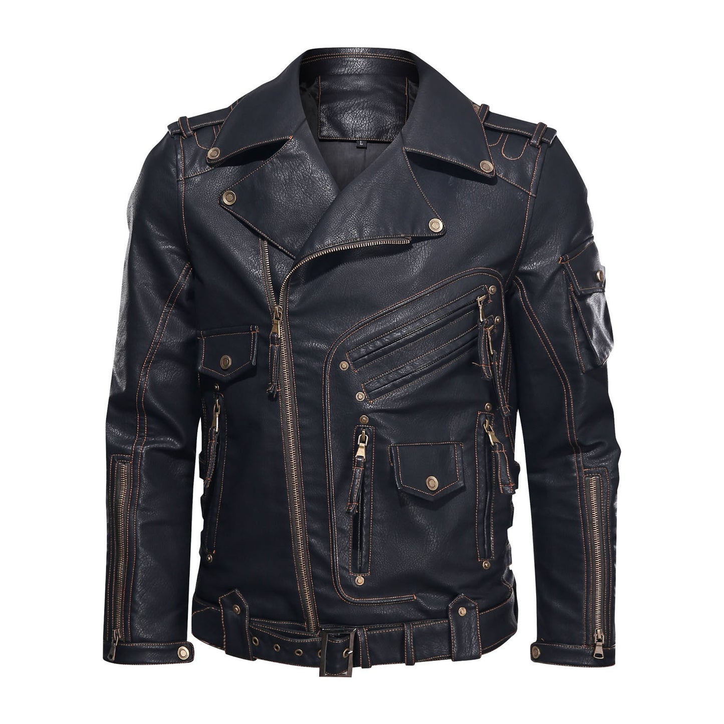 Men's Punk Style PU Motorcycle Jacket | Black, Brown & Khaki | S–3XL