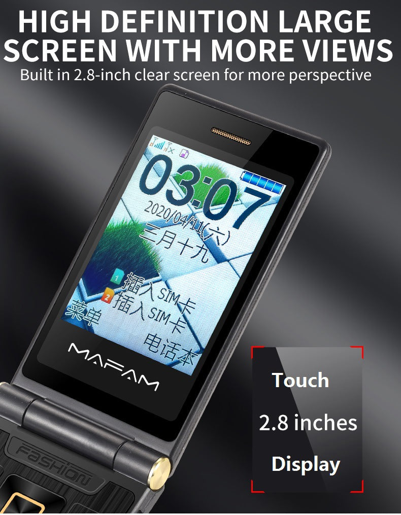 Dual Screen Flip Phone – 5900mAh | Dual SIM | 2G & 4G | Senior-Friendly
