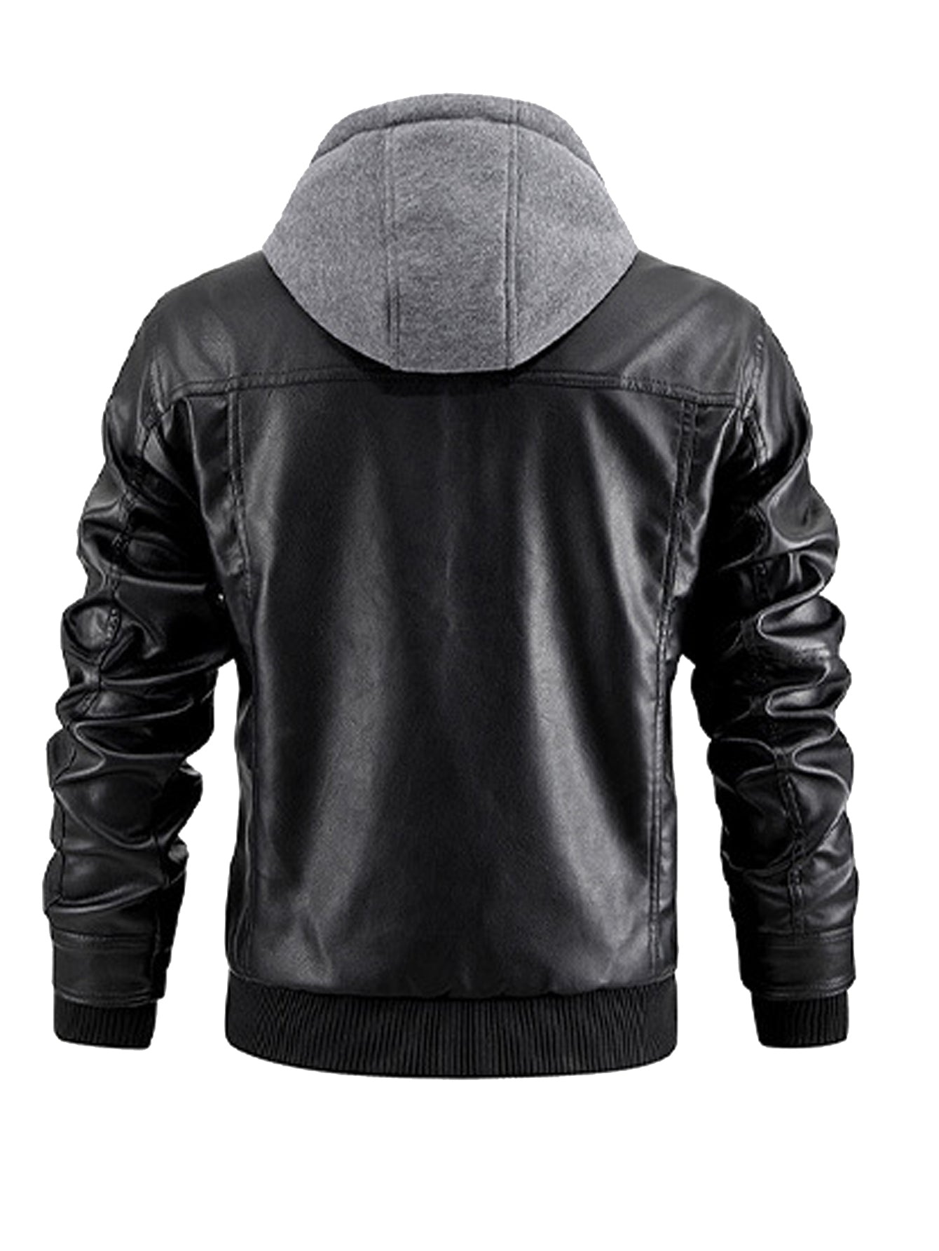 Men's Faux Leather Motorcycle Jacket – Waterproof Hoodie with Removable Hood