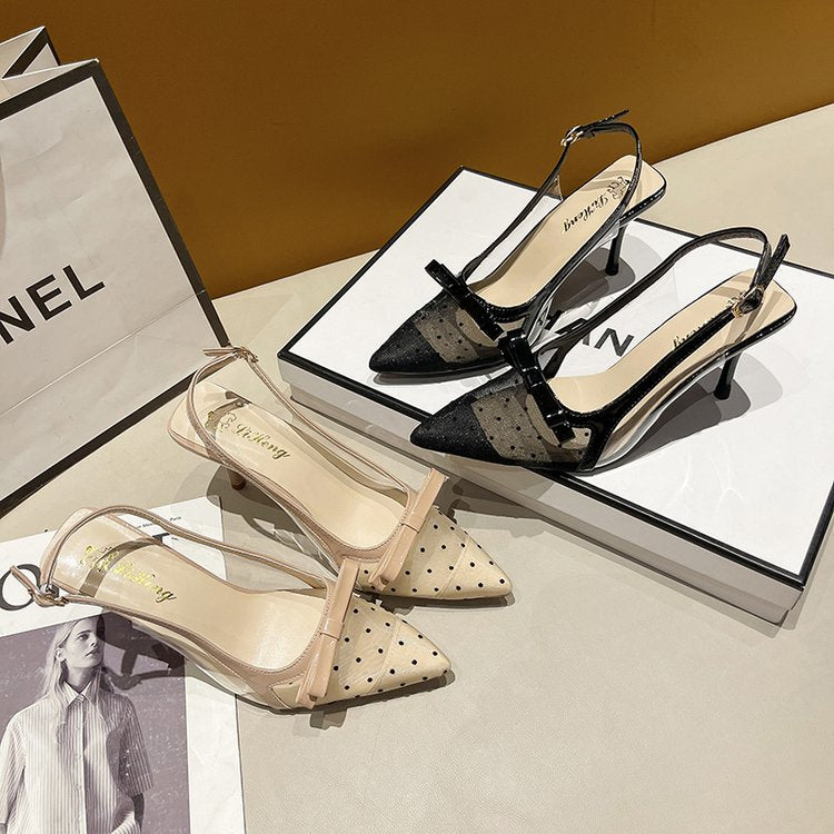 Polka-Dot Mesh Stiletto Slingback Heels