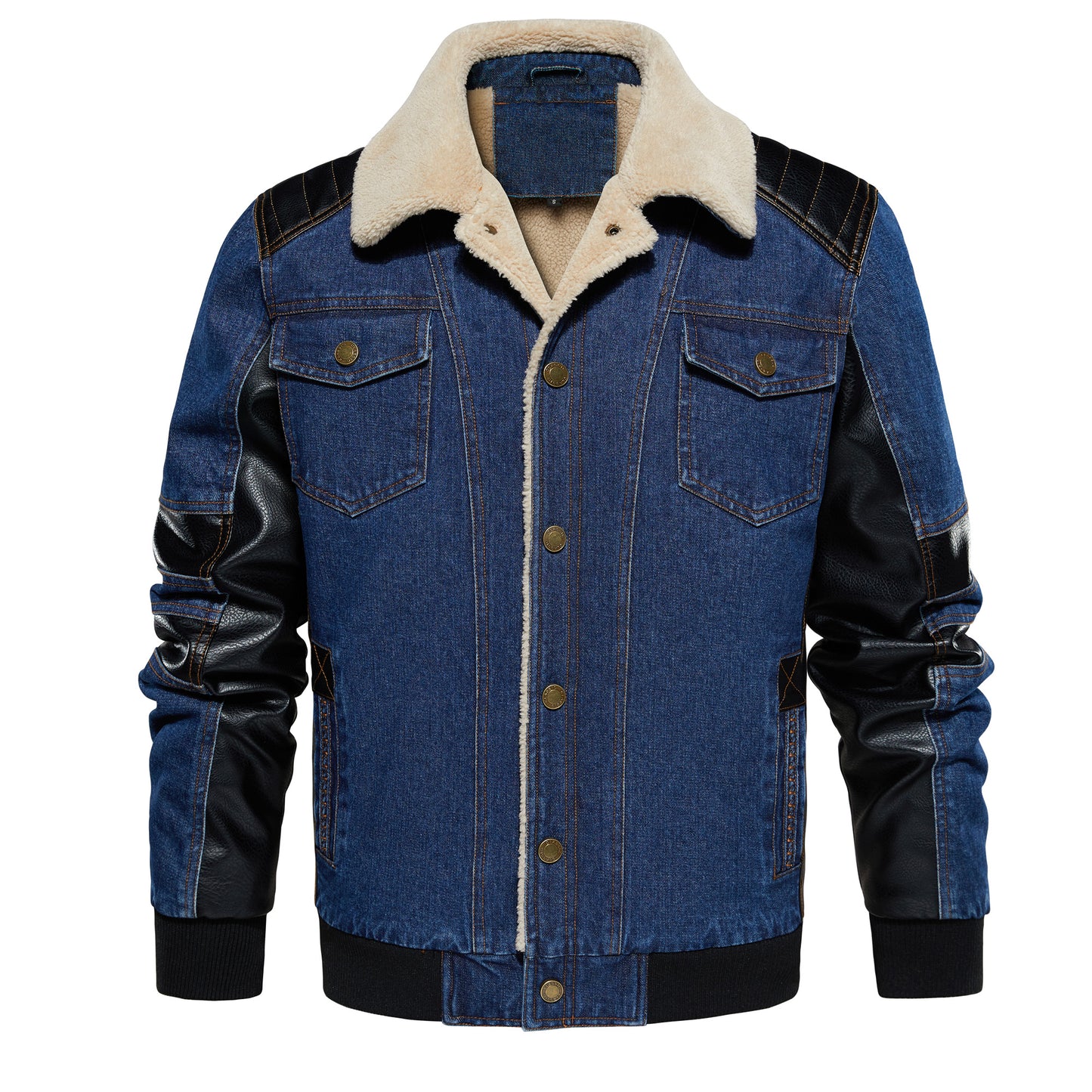 Men's Heavy-Duty Denim Work Jacket — Patchwork Multi-Pocket Outerwear