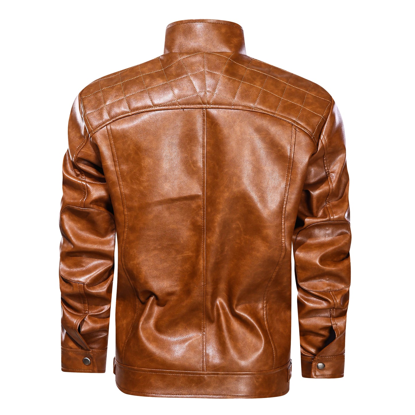 Men's Faux Leather Cafe Racer Jacket — Dark Gray & Yellow