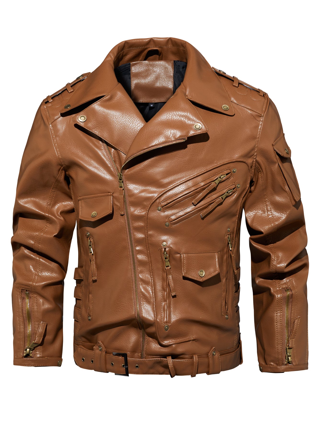 Men's Punk Style PU Motorcycle Jacket | Black, Brown & Khaki | S–3XL