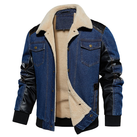 Men's Heavy-Duty Denim Work Jacket — Patchwork Multi-Pocket Outerwear