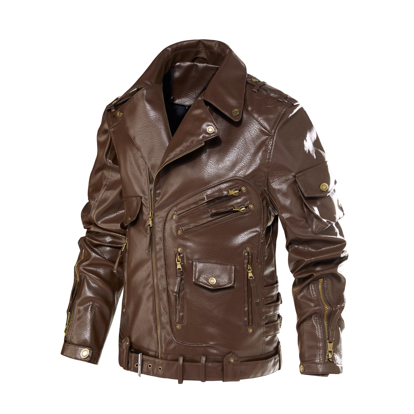 Men's Punk Style PU Motorcycle Jacket | Black, Brown & Khaki | S–3XL