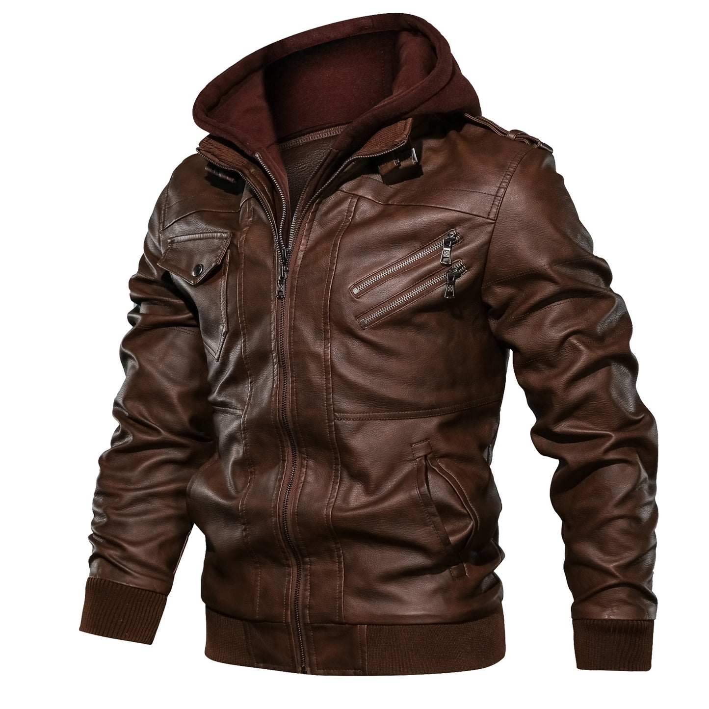 Men's Slim Fit Faux Leather Jacket | Lapel Zip-Up | Black & Brown
