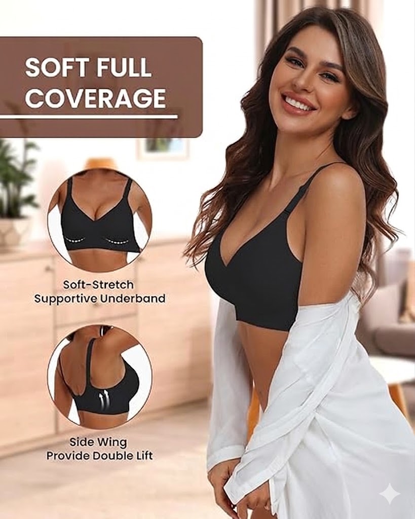 Formiva V-Neck Jelly Wireless Bra – No Underwire, Full Coverage Support