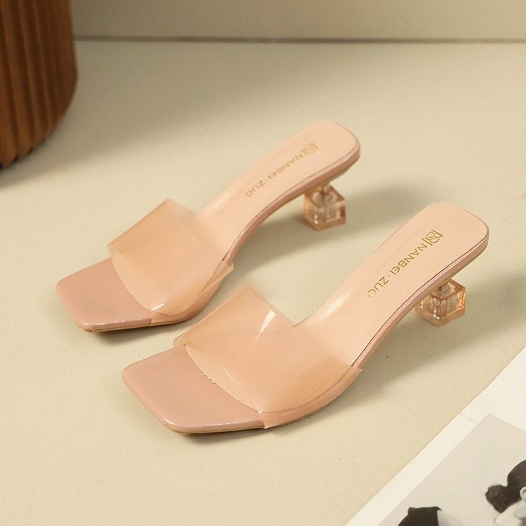 Women's Patent Square-Toe Kitten Heel Mule Sandals