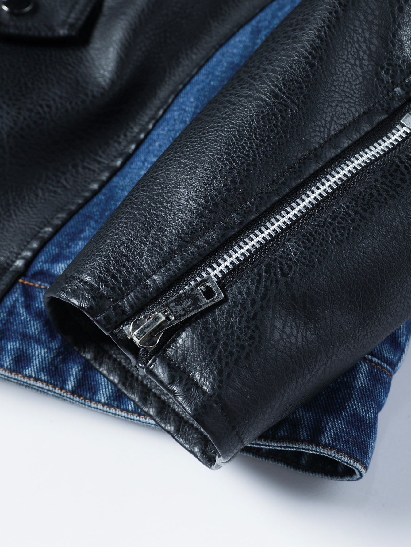 Men's Patchwork Denim Jacket – Diagonal Zip Collar Streetwear Coat