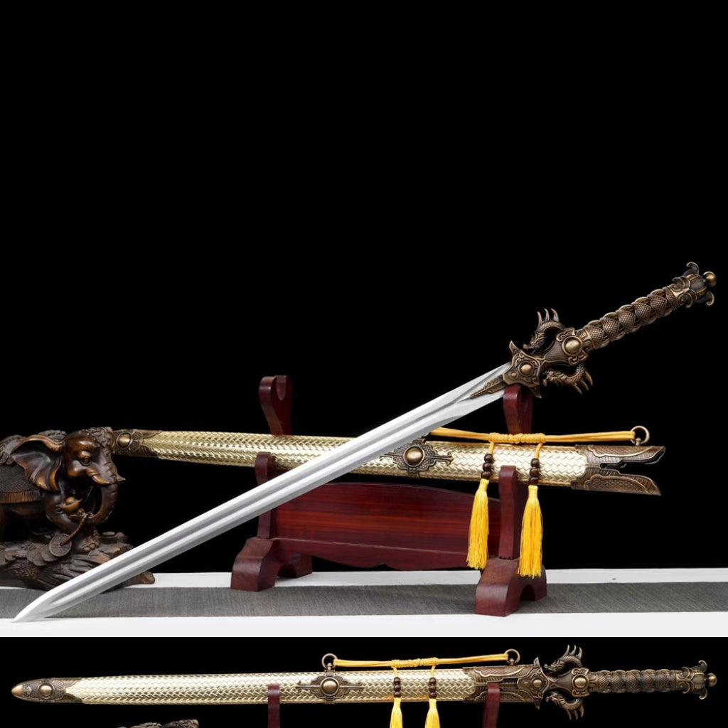 Long Dragon Emperor Sword  Long-Style Ancient Sword Han-Style Sword Integrally Forged Manganese Steel Hard Sword Tang-Style Horizontal Sword Weapon Unsharpened