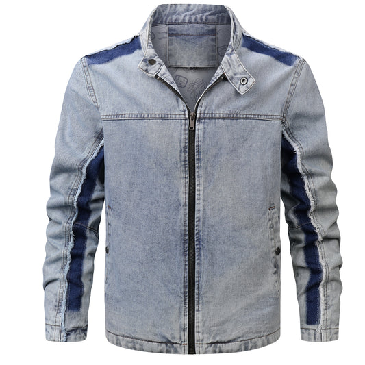 Men's Retro Denim Patchwork Jacket – Vintage Streetwear Outerwear