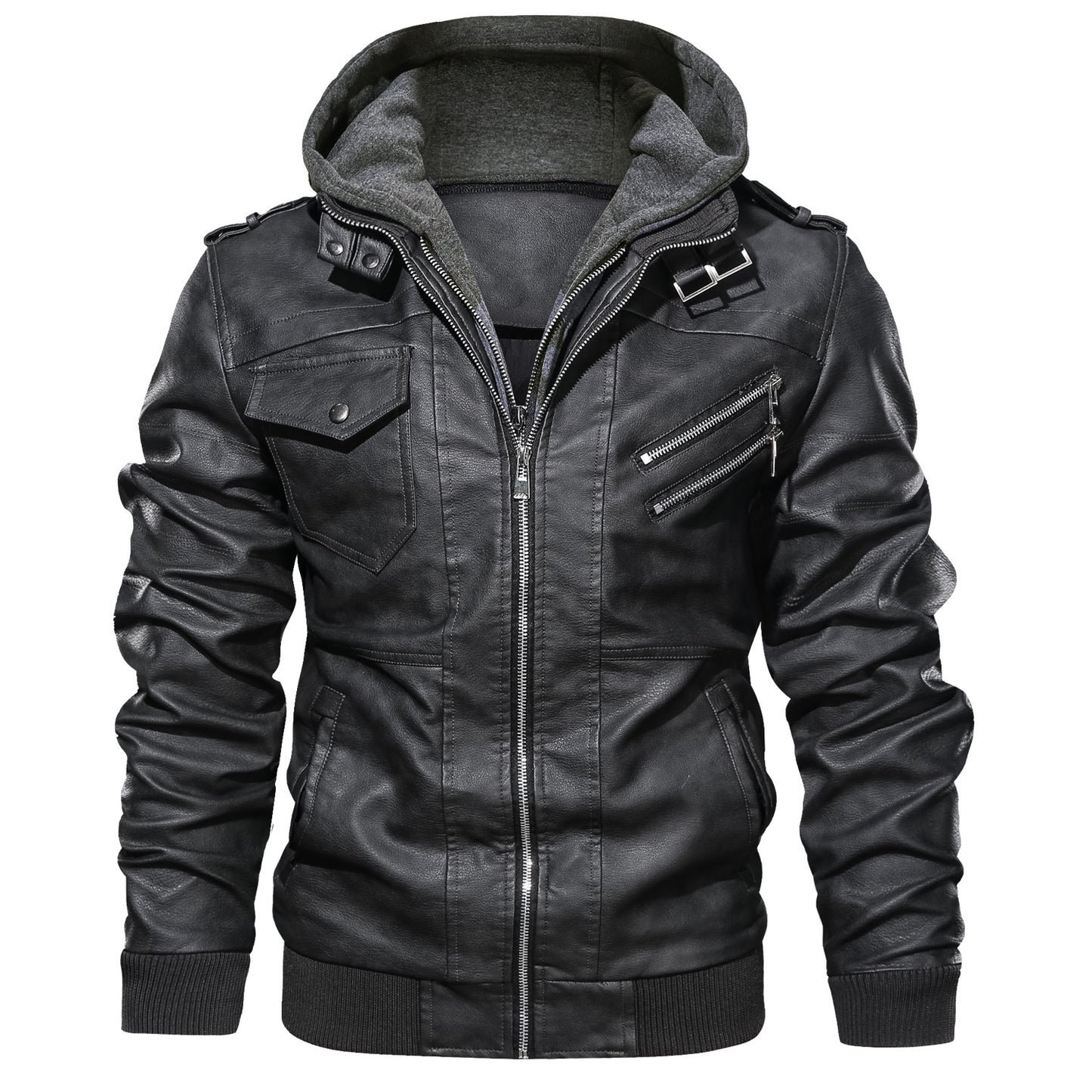 Men's Slim Fit Faux Leather Jacket | Lapel Zip-Up | Black & Brown