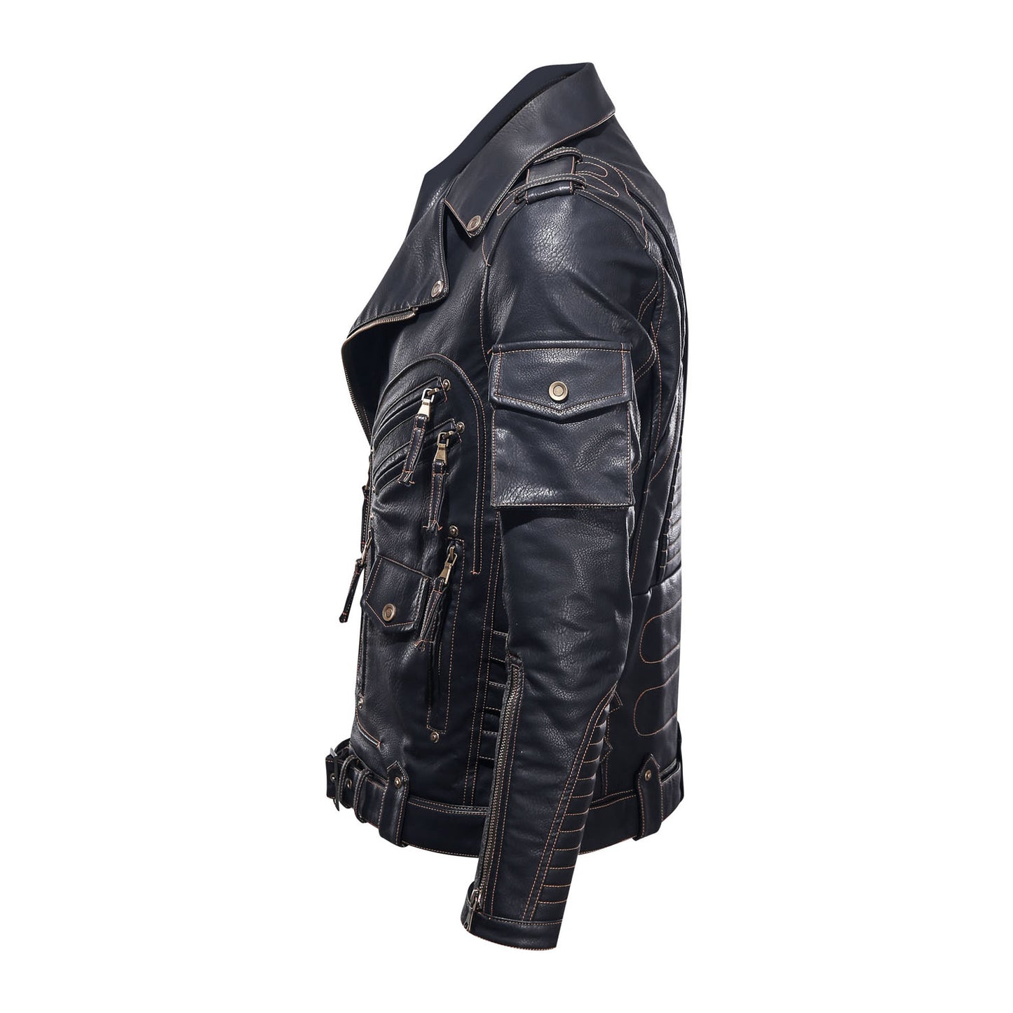 Men's Punk Style PU Motorcycle Jacket | Black, Brown & Khaki | S–3XL