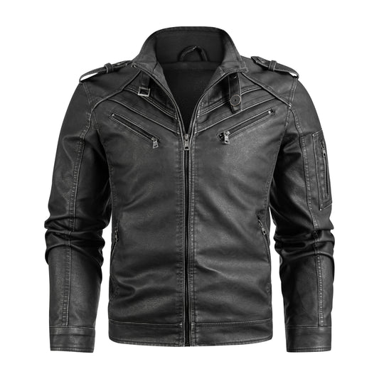 Men's Vintage Biker Jacket | PU Leather Motorcycle Coat | Black S–3XL