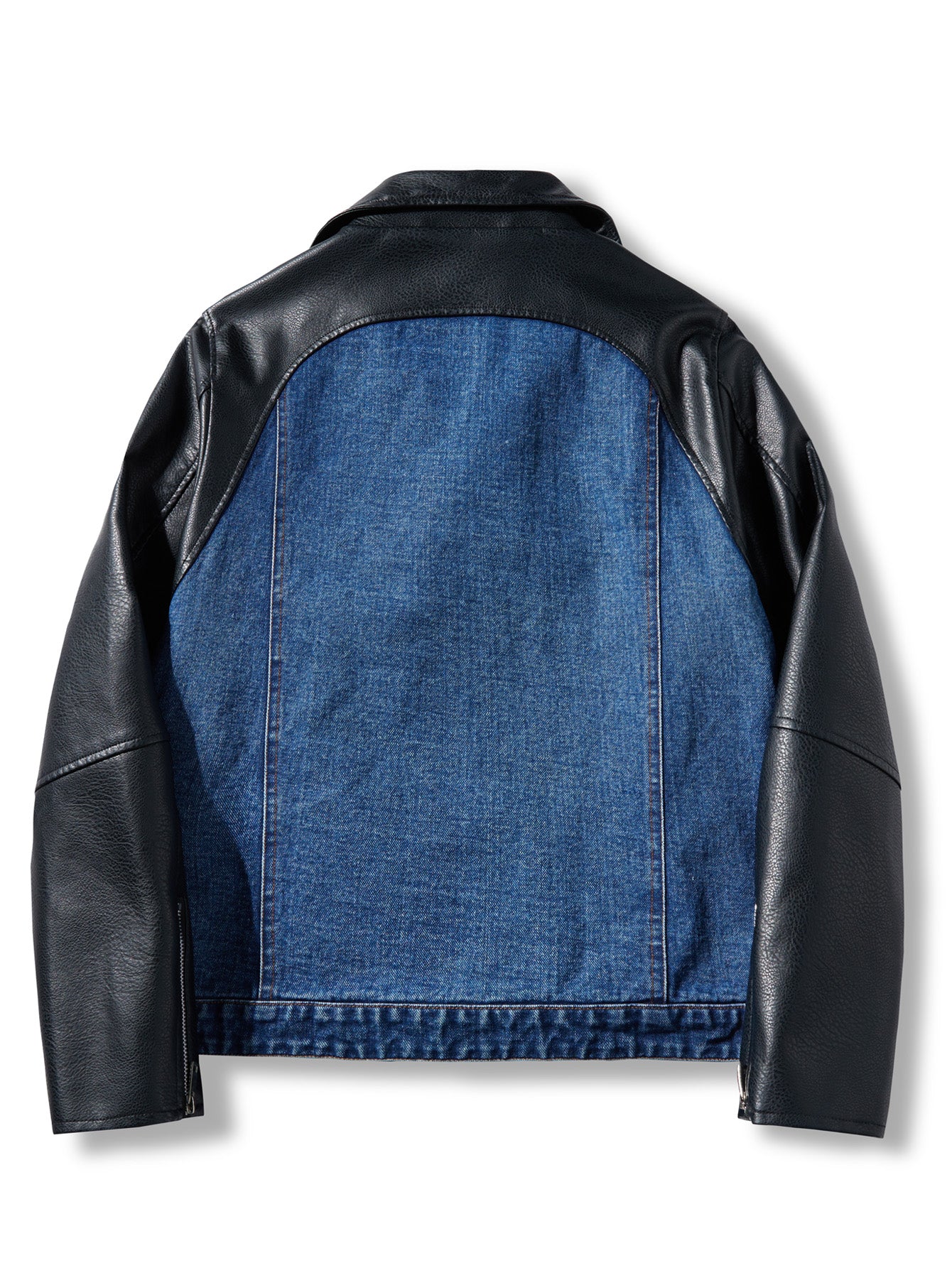 Men's Patchwork Denim Jacket – Diagonal Zip Collar Streetwear Coat