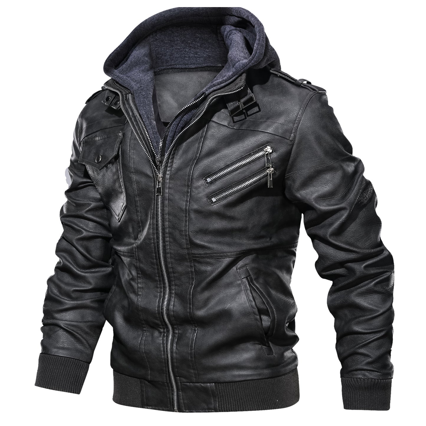 Men's Slim Fit Faux Leather Jacket | Lapel Zip-Up | Black & Brown