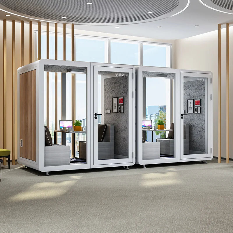4-Person Soundproof Office Pod with LED Lighting & Sofa