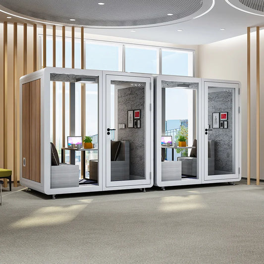 4-Person Soundproof Office Pod with LED Lighting & Sofa