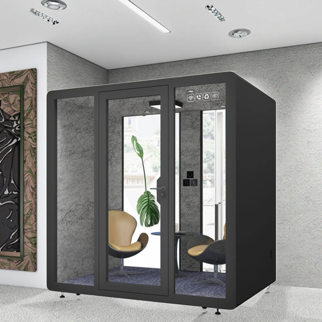 4-Person Soundproof Office Pod with LED Lighting & Sofa