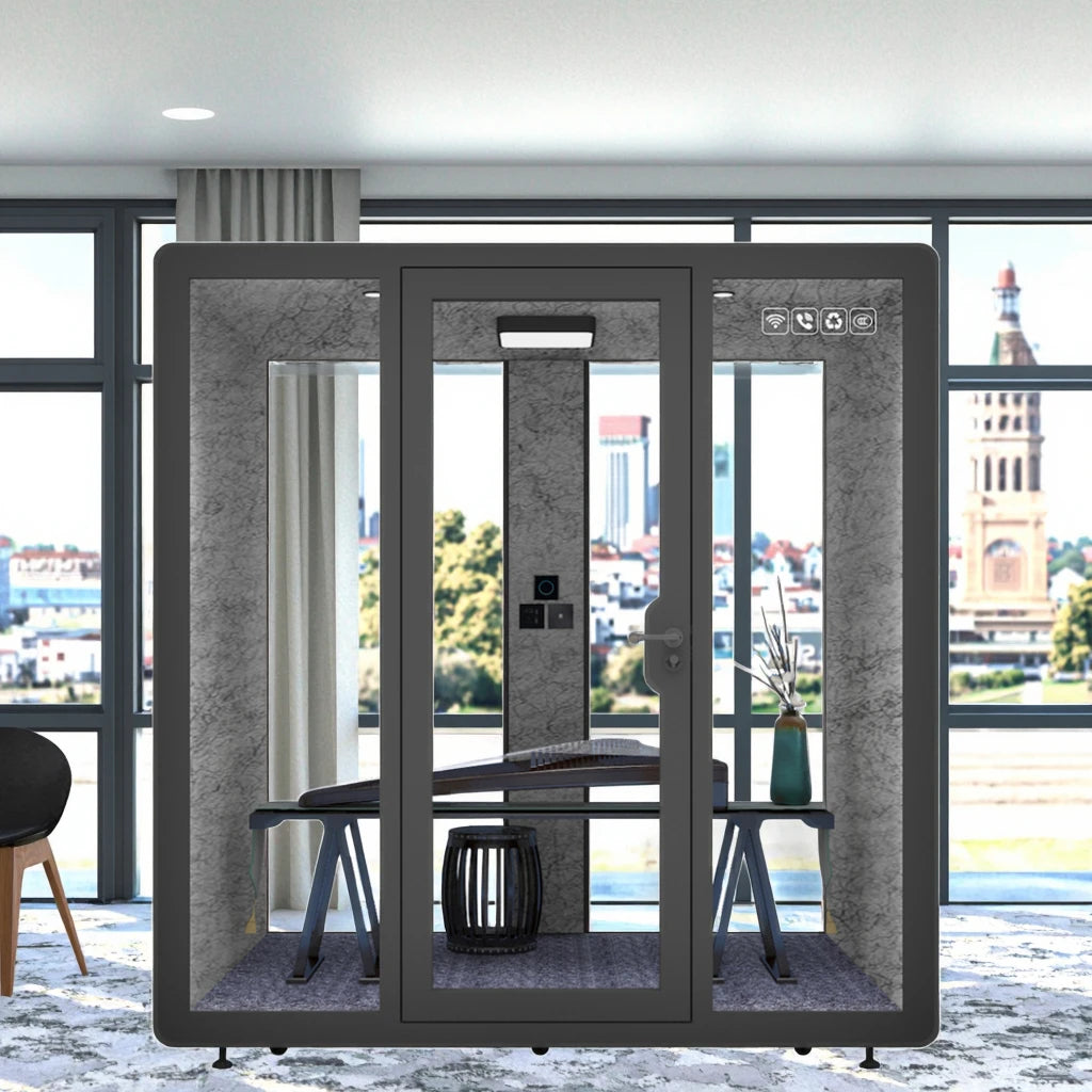 4-Person Soundproof Office Pod with LED Lighting & Sofa