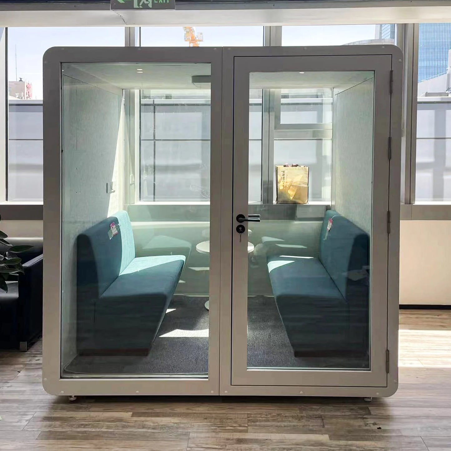 4-Person Soundproof Office Pod with LED Lighting & Sofa