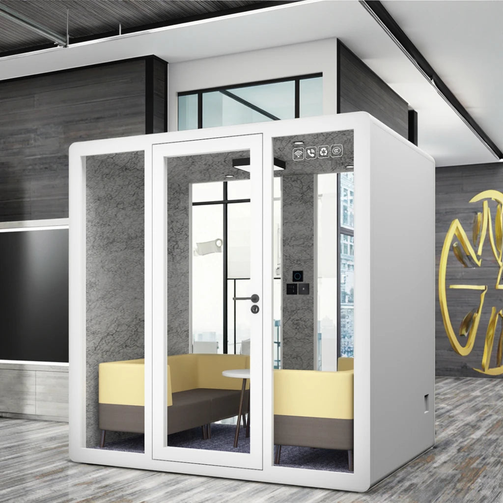 4-Person Soundproof Office Pod with LED Lighting & Sofa