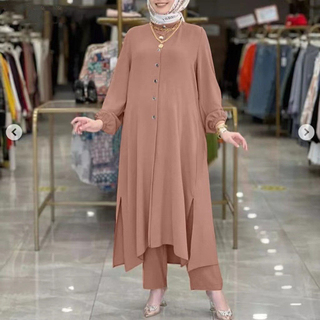 2-Piece Modest Set - Long Sleeve Tunic & Wide Leg Pants