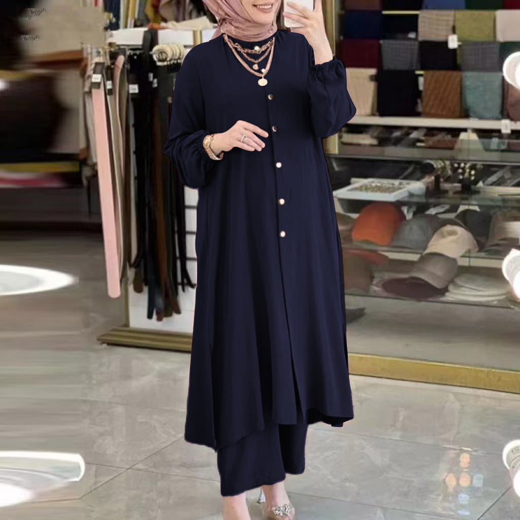 2-Piece Modest Set - Long Sleeve Tunic & Wide Leg Pants