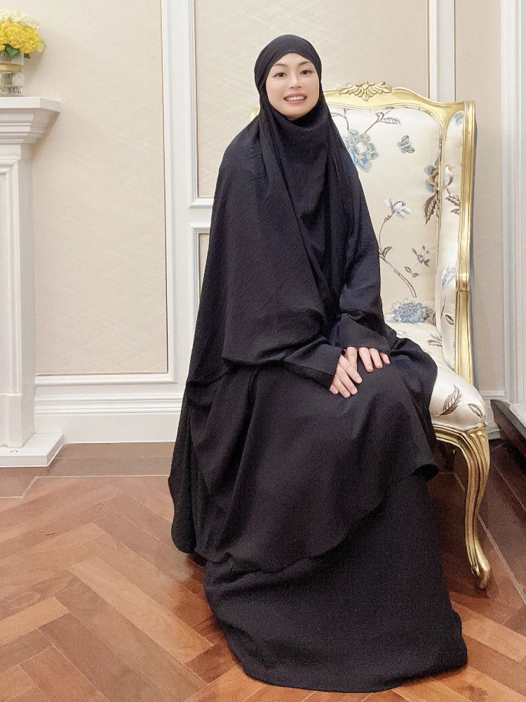 Long Khimar Prayer Set - 2 Piece Pullover Jilbab for Women