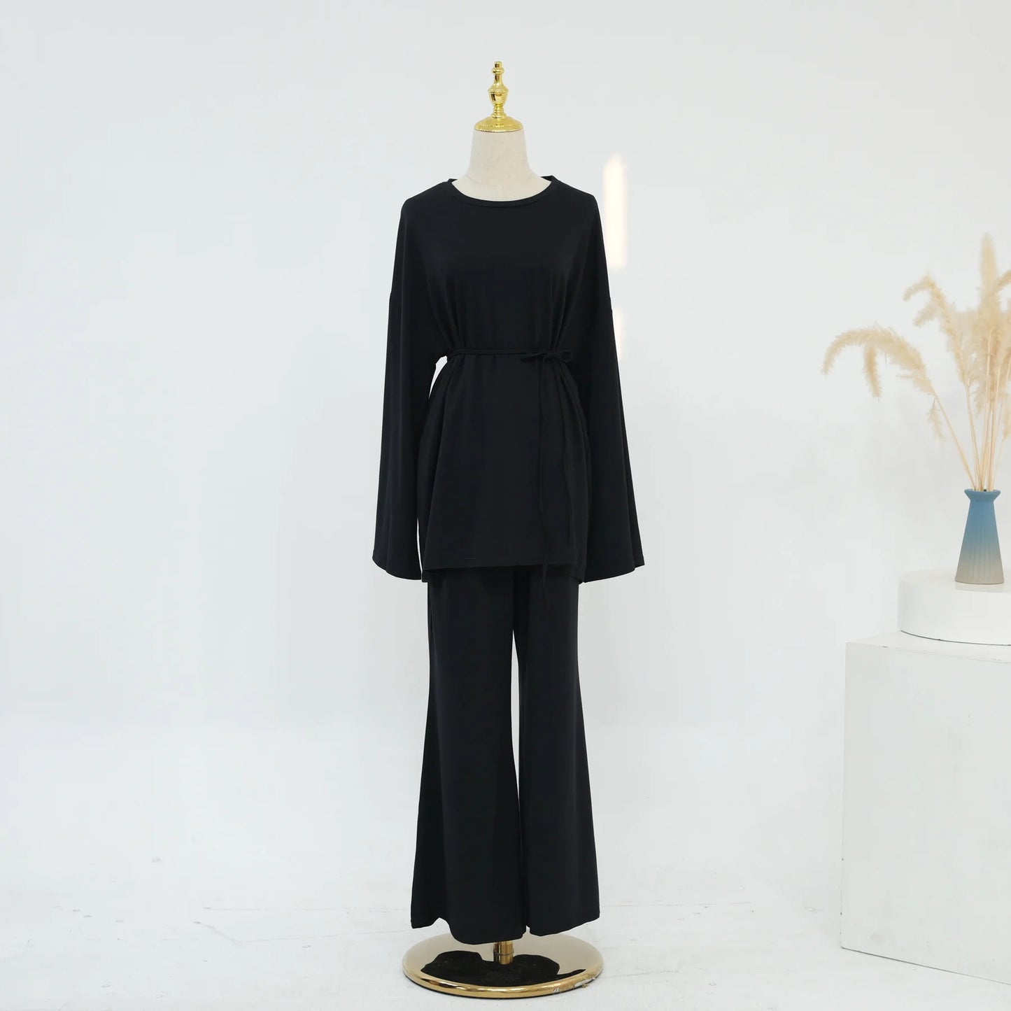Plain 2-Piece Set - Top & Pants Modest Outfit