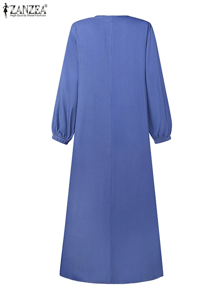 Denim Blue Long Sleeve Abaya - Loose Casual Maxi Dress