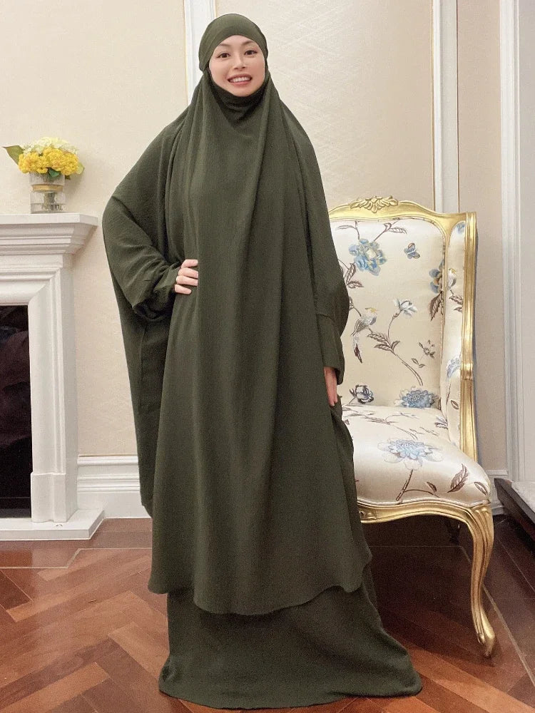 Long Khimar Prayer Set - 2 Piece Pullover Jilbab for Women
