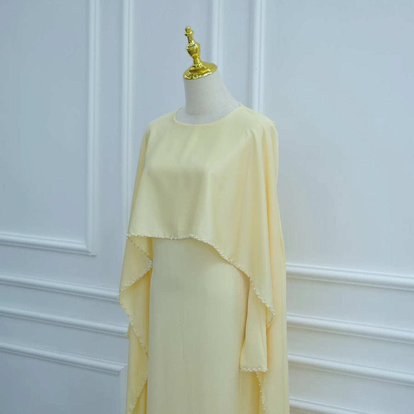 Elegant Beaded Muslim Party Dress - Long Sleeve Abaya Jalabiya for Eid & Ramadan
