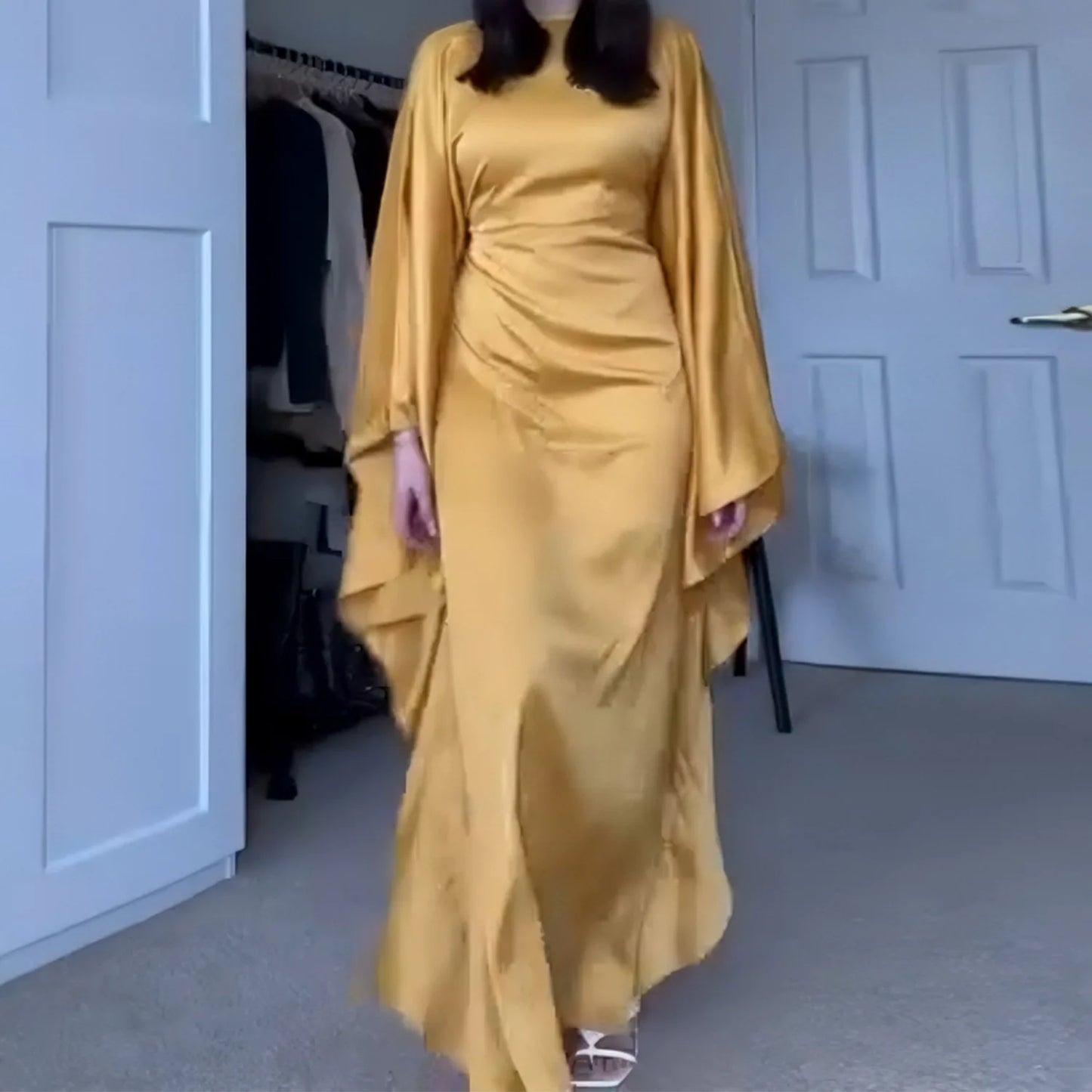 Butterfly Sleeve Abaya with Belt - Elegant Party Dress