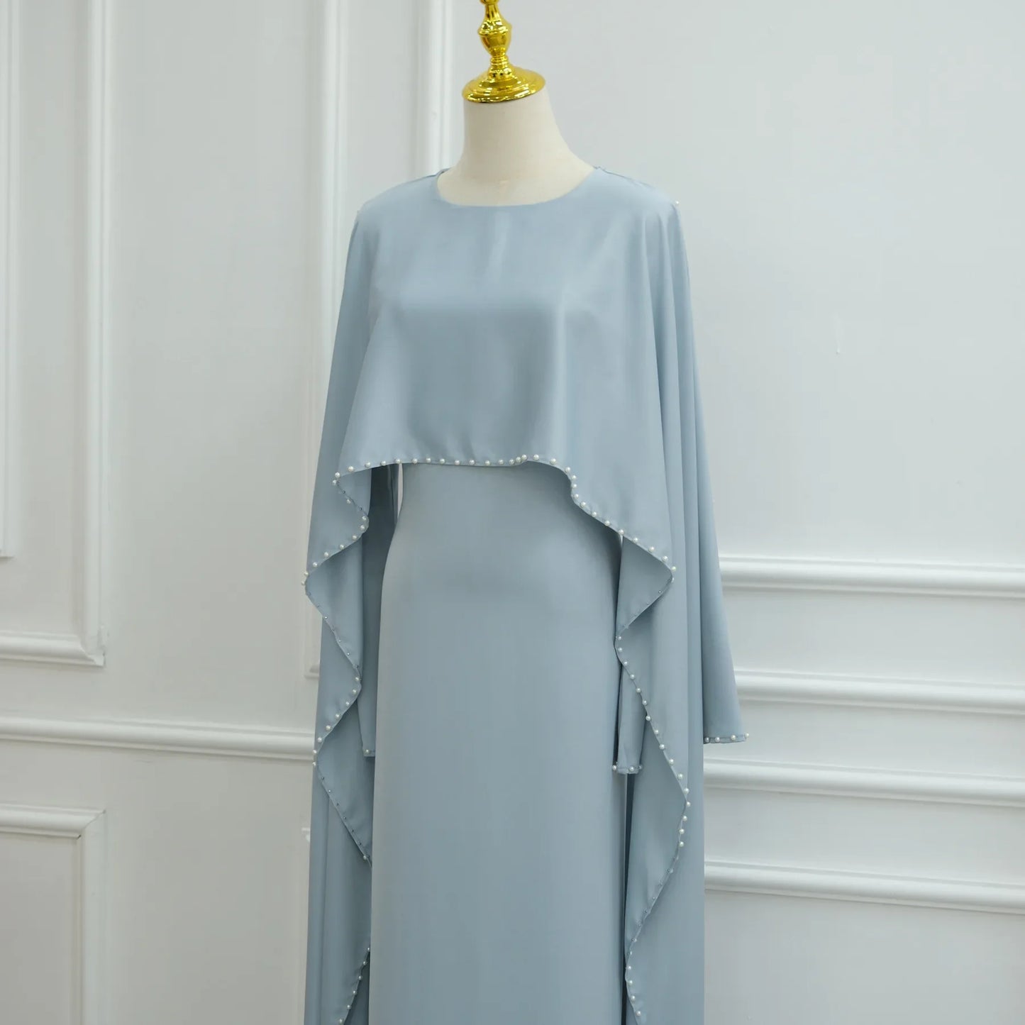 Elegant Beaded Muslim Party Dress - Long Sleeve Abaya Jalabiya for Eid & Ramadan